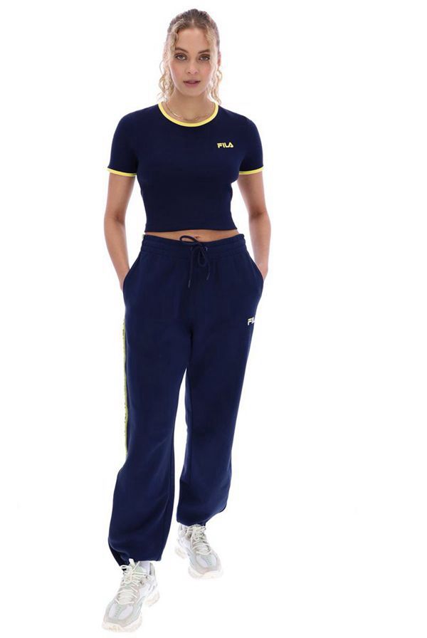 Fila Tričká Damske Námornícka Modrá / Zlate - Perla Ribbed Crop Vypredaj - Slovakia 35462-KJNA